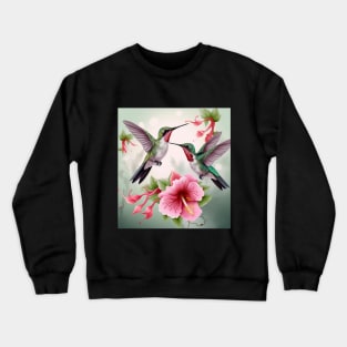 Two Hummingbirds with Hibiscus Flowers Crewneck Sweatshirt